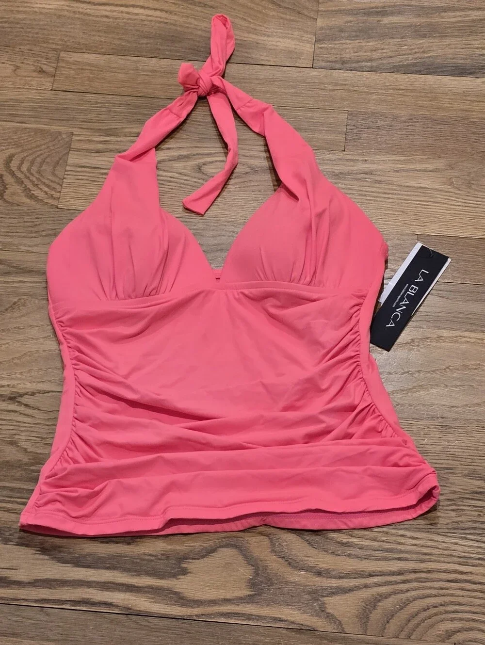 La Blanca Island Goddess Halter Coral Reef Pink Tankini Swim Top Sz 4 NWT